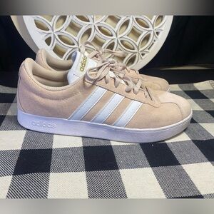 Adidas Women's Suede Pale Pink and White Sneakers